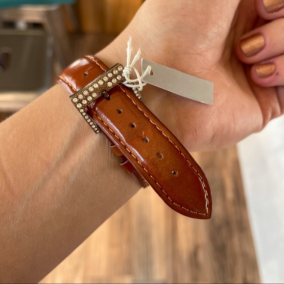 Brown Leather Watch W/ Two Mother of Pearl Dial Crystal Watch main image 5